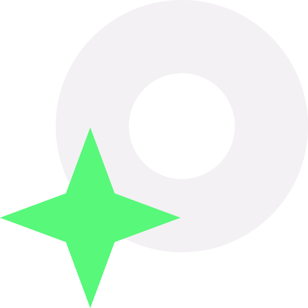 Business formation icon depicting a light gray ring with a black center, and a bright green four-pointed star emerging from its lower left.