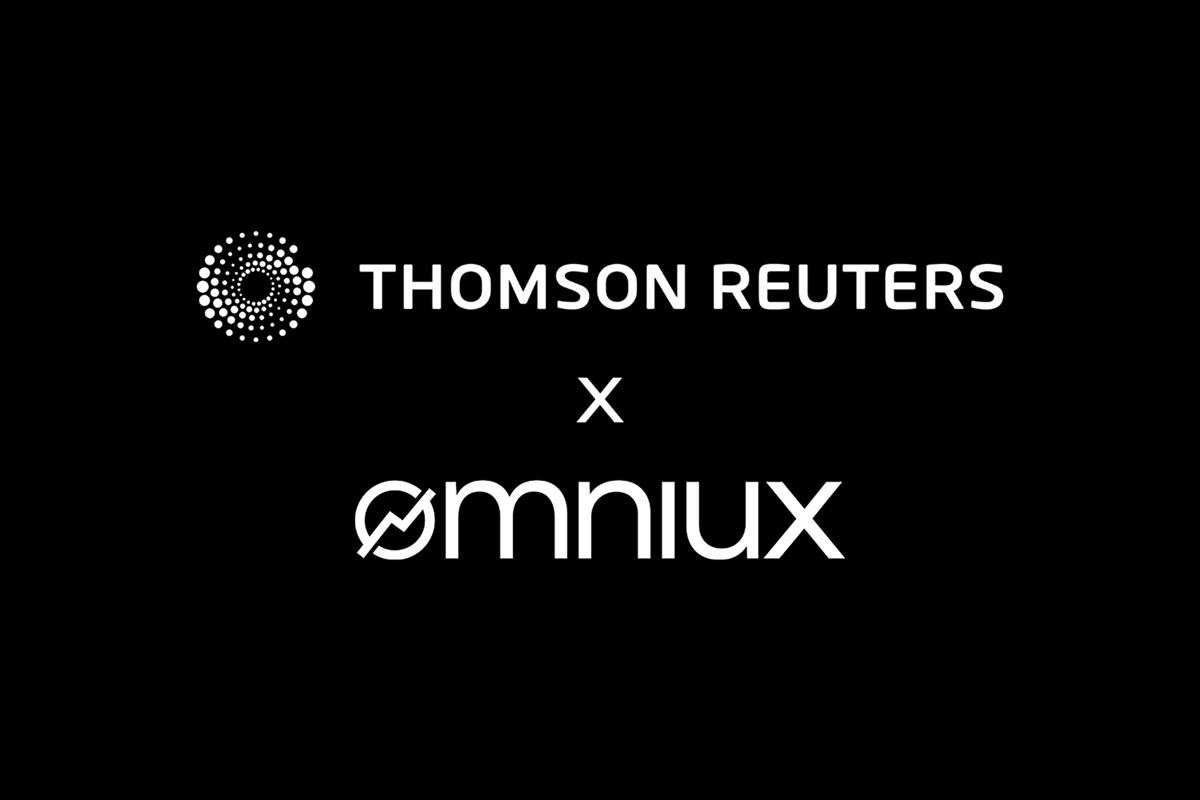 The Thomson Reuters logo and name paired with the ømniux logo and name, separated by an 'X', indicating a collaboration.