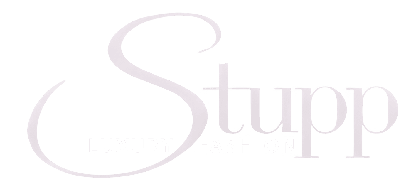 Logo for Stupp Luxury Fashion, featuring 'Stupp' in a large, elegant light purple font and 'Luxury Fashion' in smaller white text below.